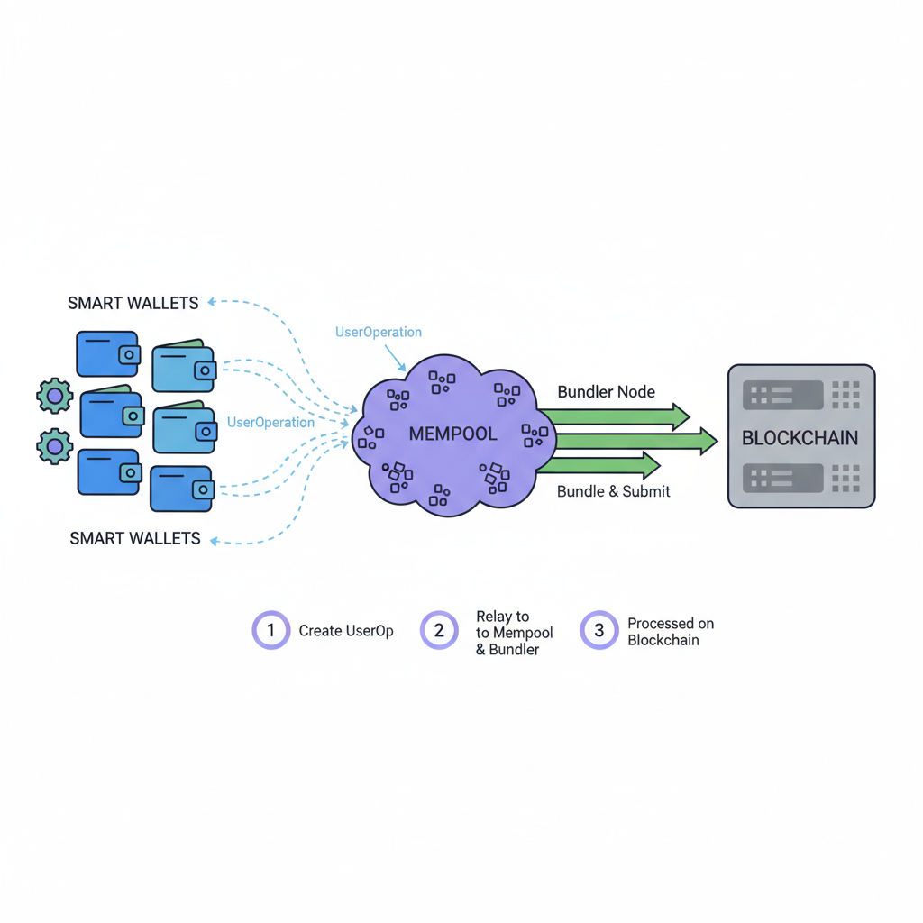 illustration of smart wallets sending UserOperations to bundler node via mempool