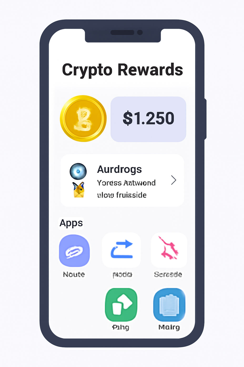 A smartphone displaying a dashboard with crypto rewards, airdrop notifications, and Web3 app icons.