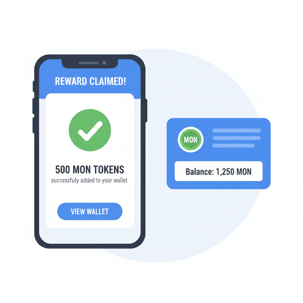 reward claim notification with MON tokens in wallet