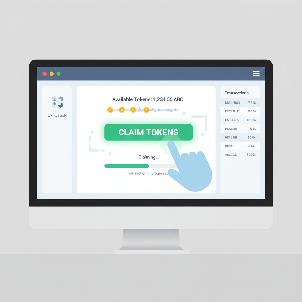 user claiming tokens from blockchain faucet UI on computer screen