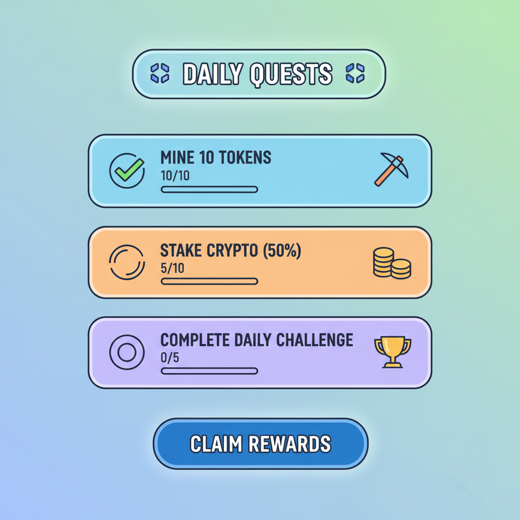 checklist of daily missions in gamified blockchain app