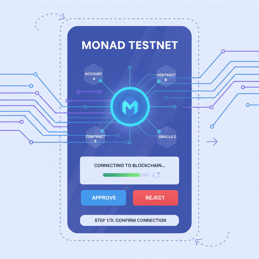 futuristic wallet app interface connecting to Monad blockchain testnet