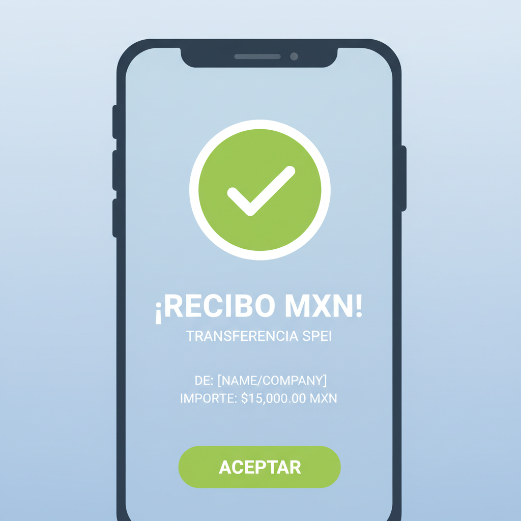 bank app notification of MXN receipt from SPEI, green checkmark