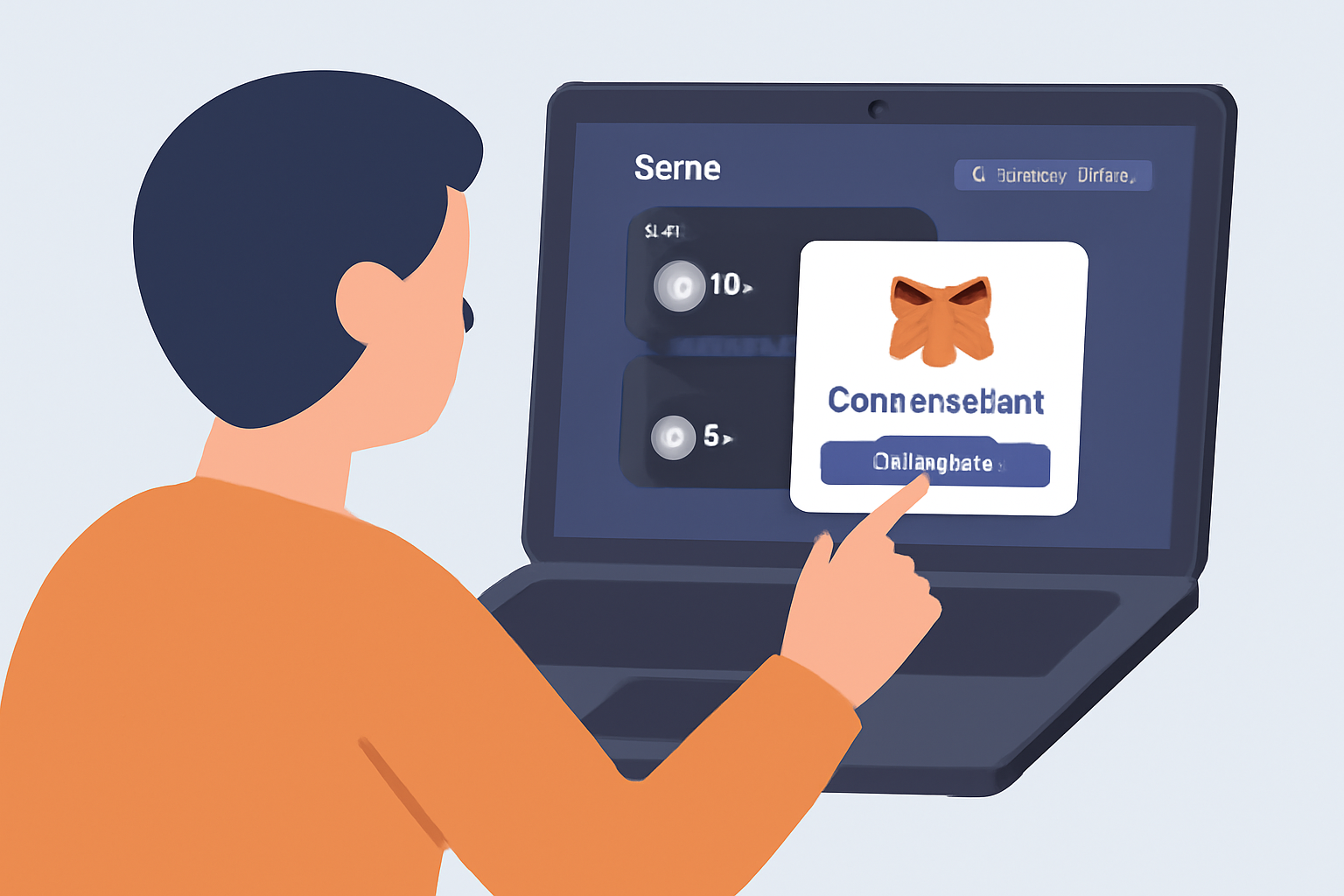A user connecting a cryptocurrency wallet (like MetaMask) to a modern decentralized exchange interface on a laptop screen.