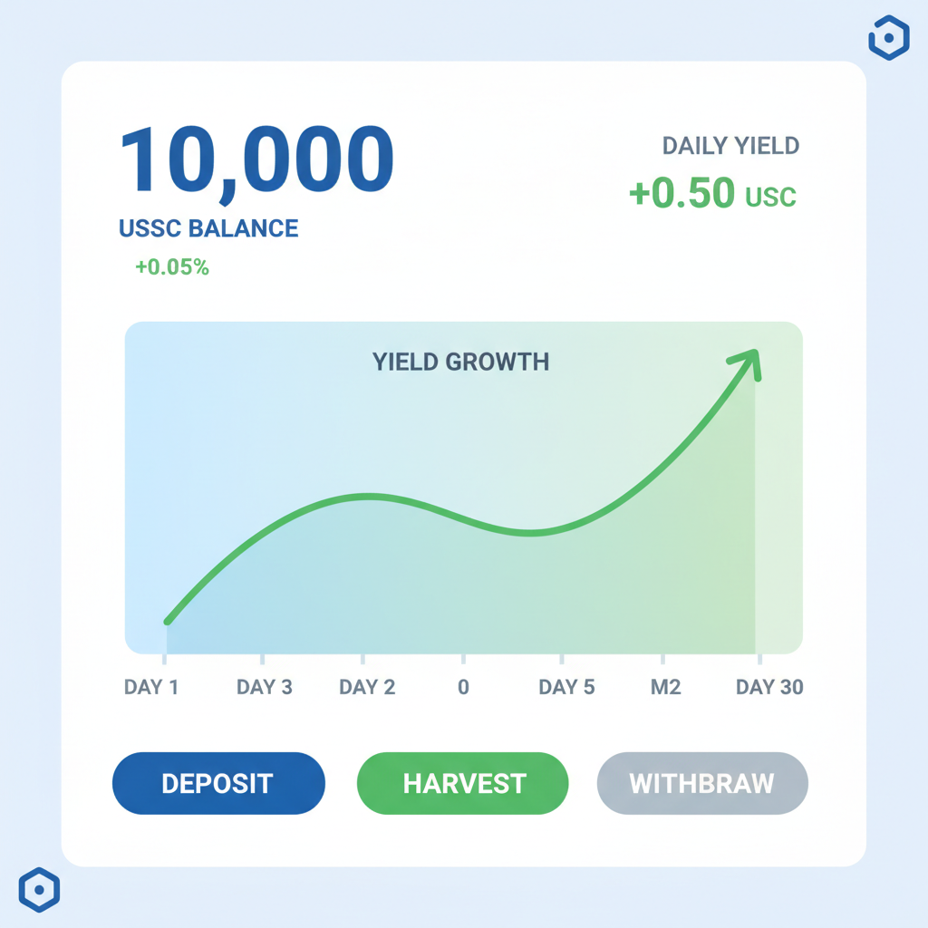 Dashboard showing USDC balance with yield growth chart