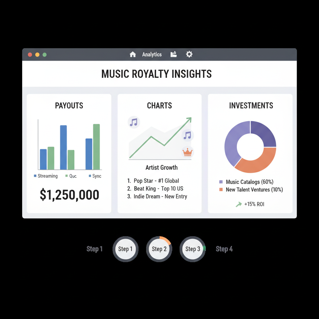 modern dashboard displaying music royalty charts payouts and investments