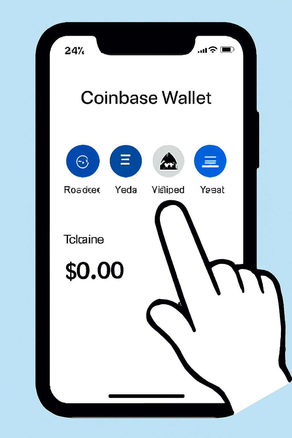 A smartphone screen showing the Coinbase Wallet app with the 'Bridge' icon highlighted, ready to be tapped.