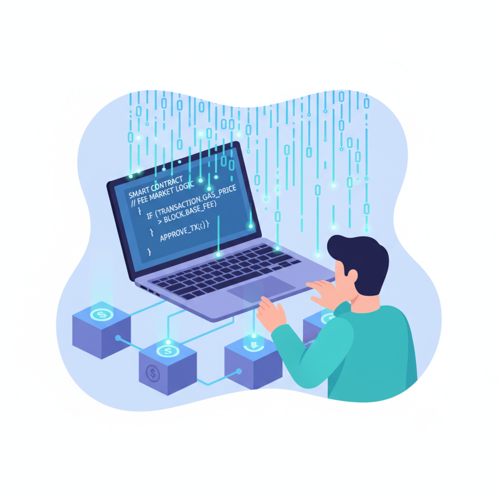 coding smart contracts for fee markets, code rain and blockchain links