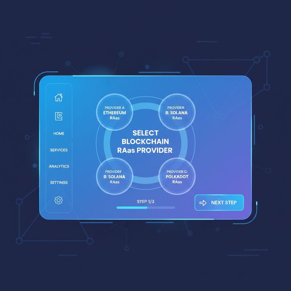 dashboard selecting blockchain RaaS providers, holographic interfaces