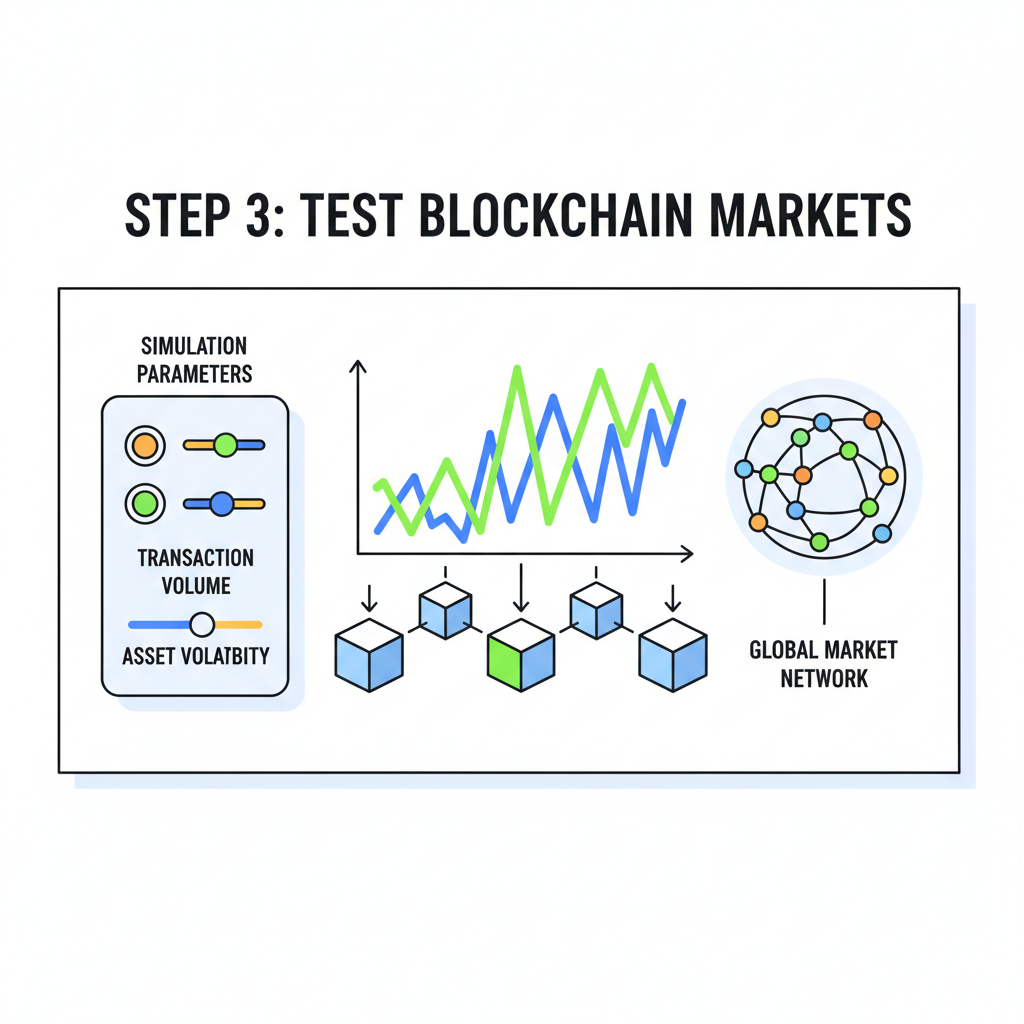 testing blockchain markets, graphs spiking, simulation environment