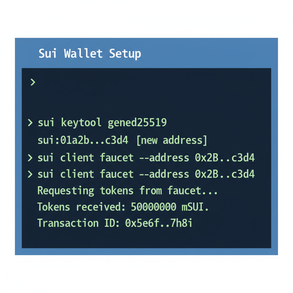 terminal creating new Sui ed25519 address and faucet request