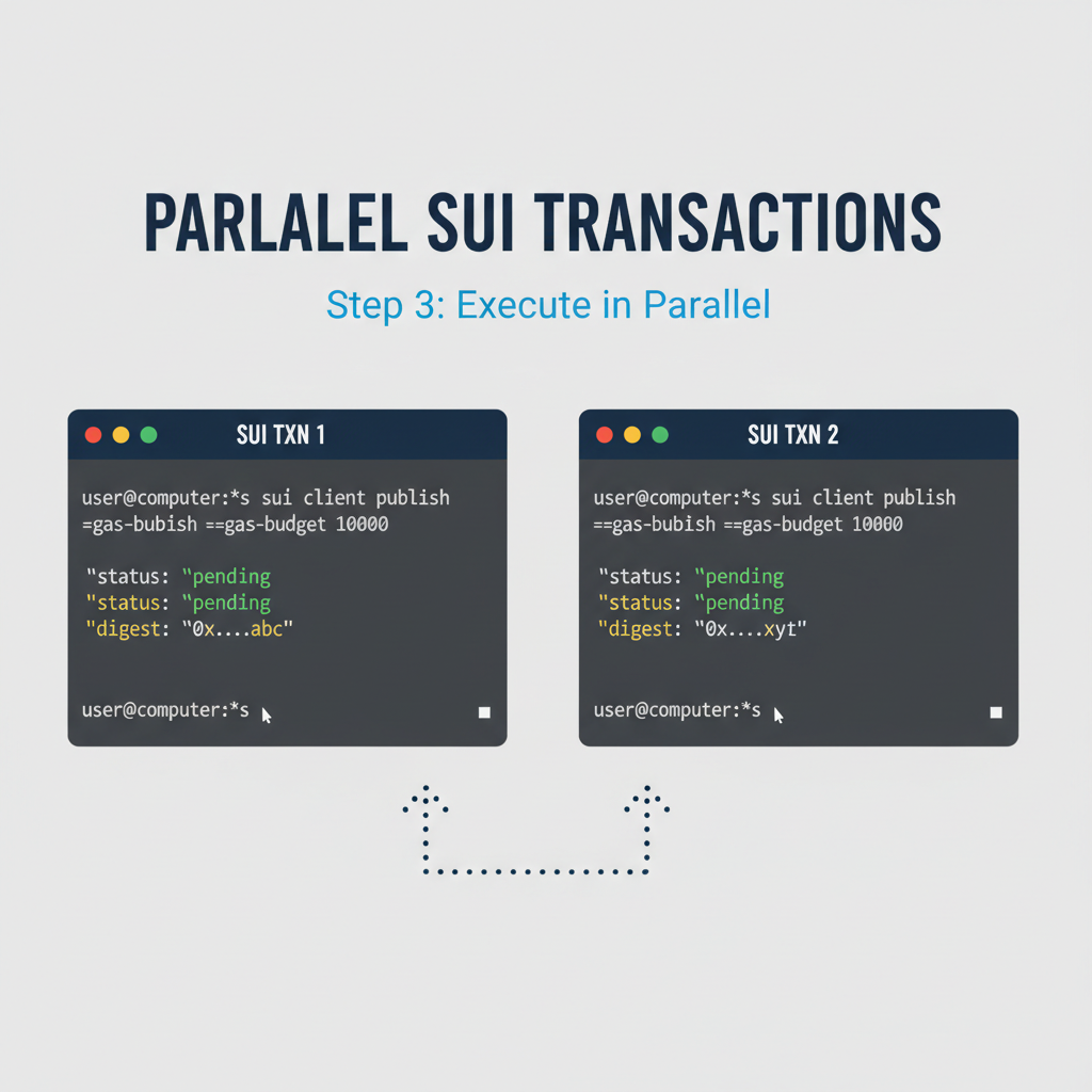 two terminal windows side-by-side executing parallel Sui transactions