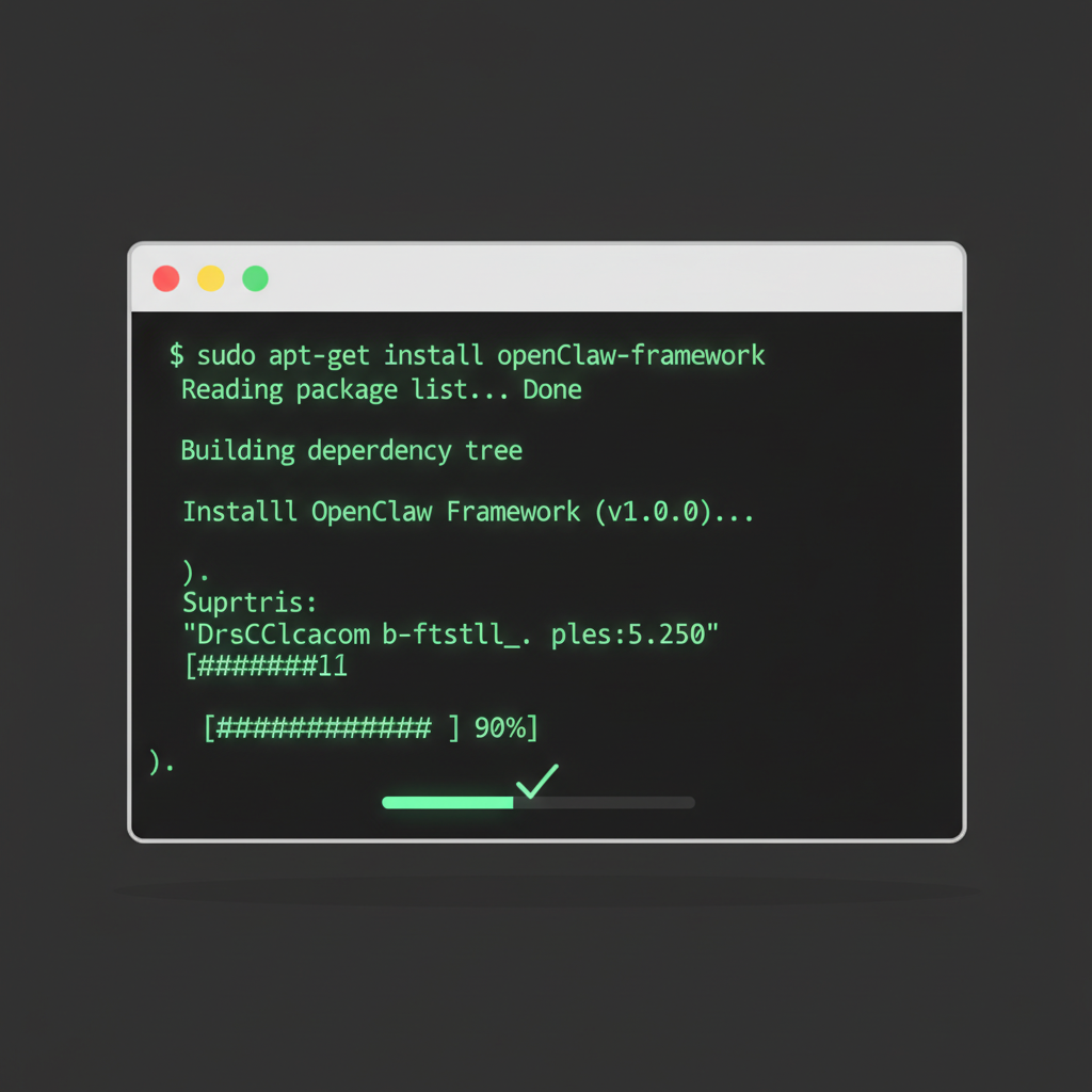 terminal window installing OpenClaw framework code glowing green