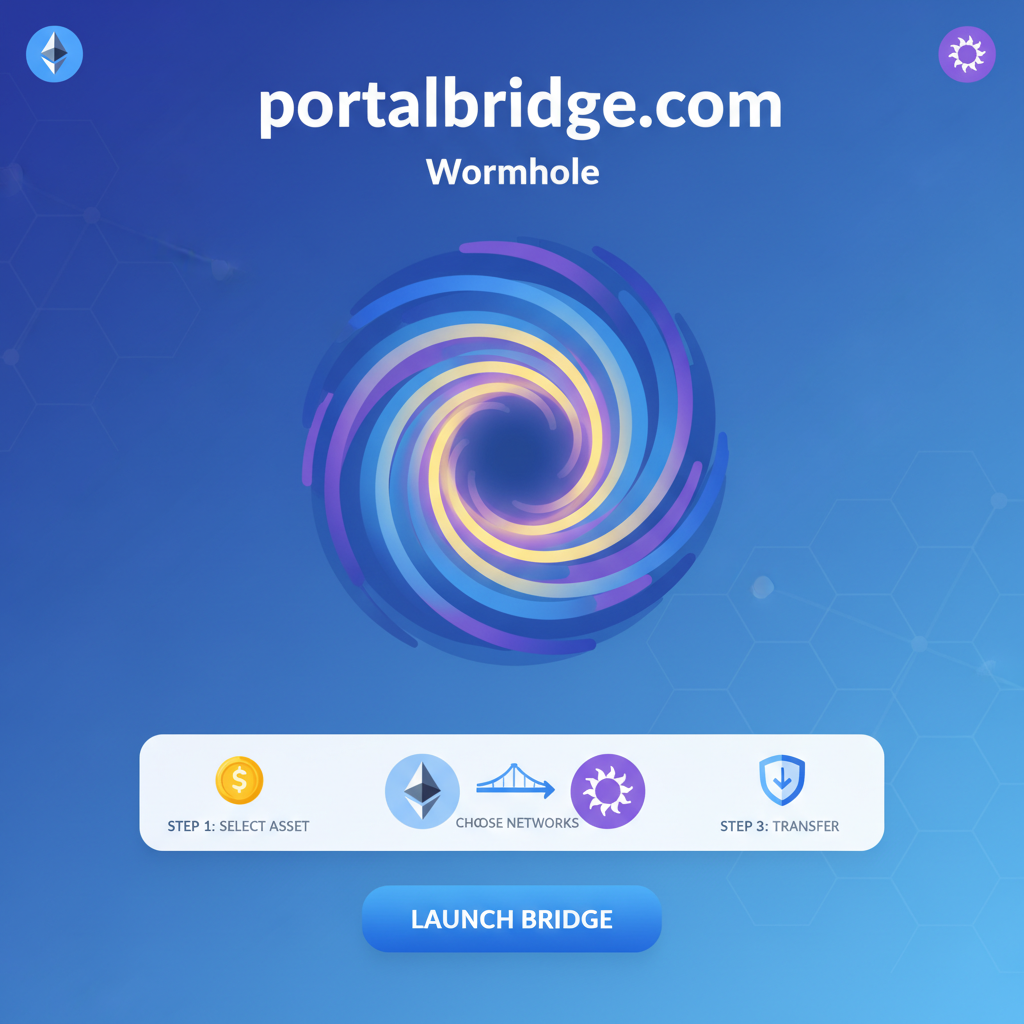 Wormhole portalbridge.com homepage, professional DeFi UI with Ethereum Solana chain icons