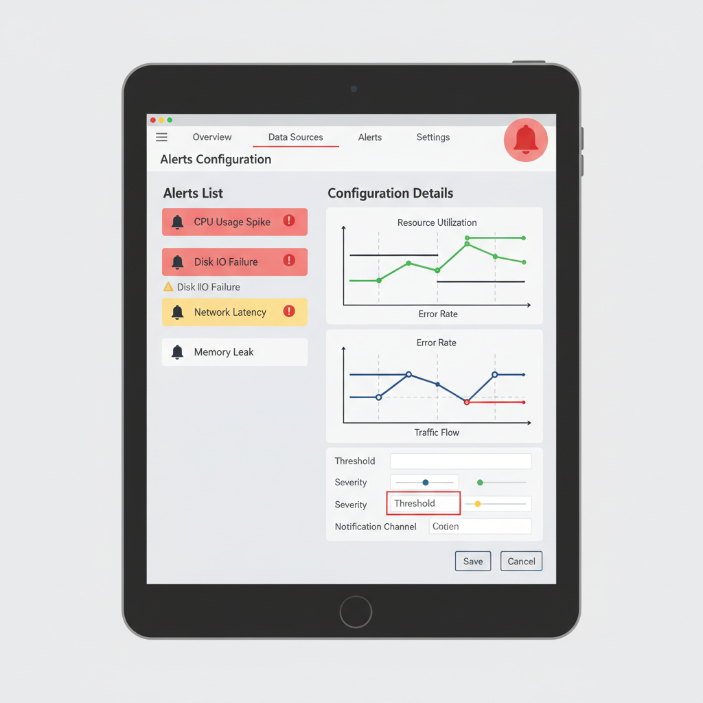 alert configuration interface with reorg graphs and bell icons, red warning highlights