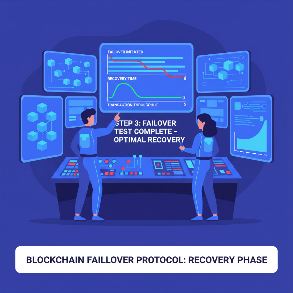 simulation of blockchain failover test, graphs showing recovery time, control room vibe
