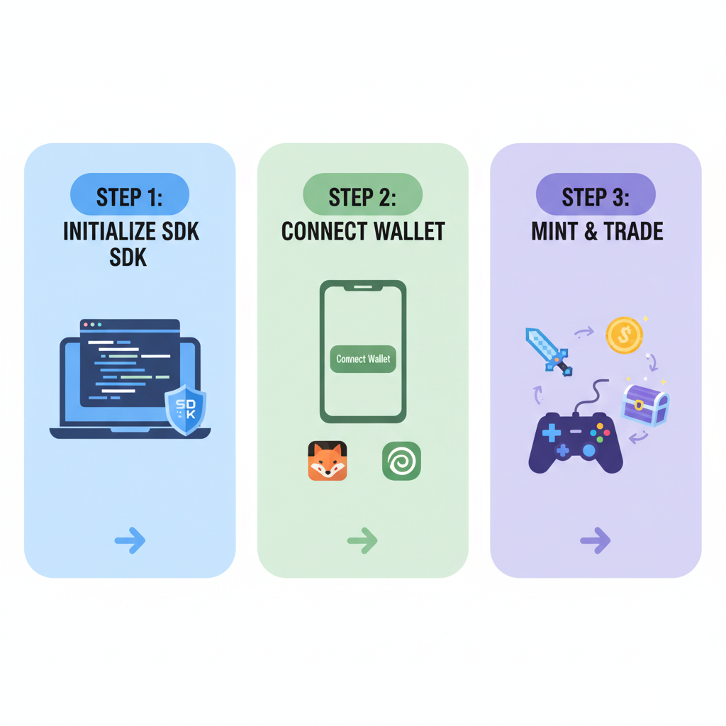 developer code integrating SDK for NFTs and assets in Web3 gaming app