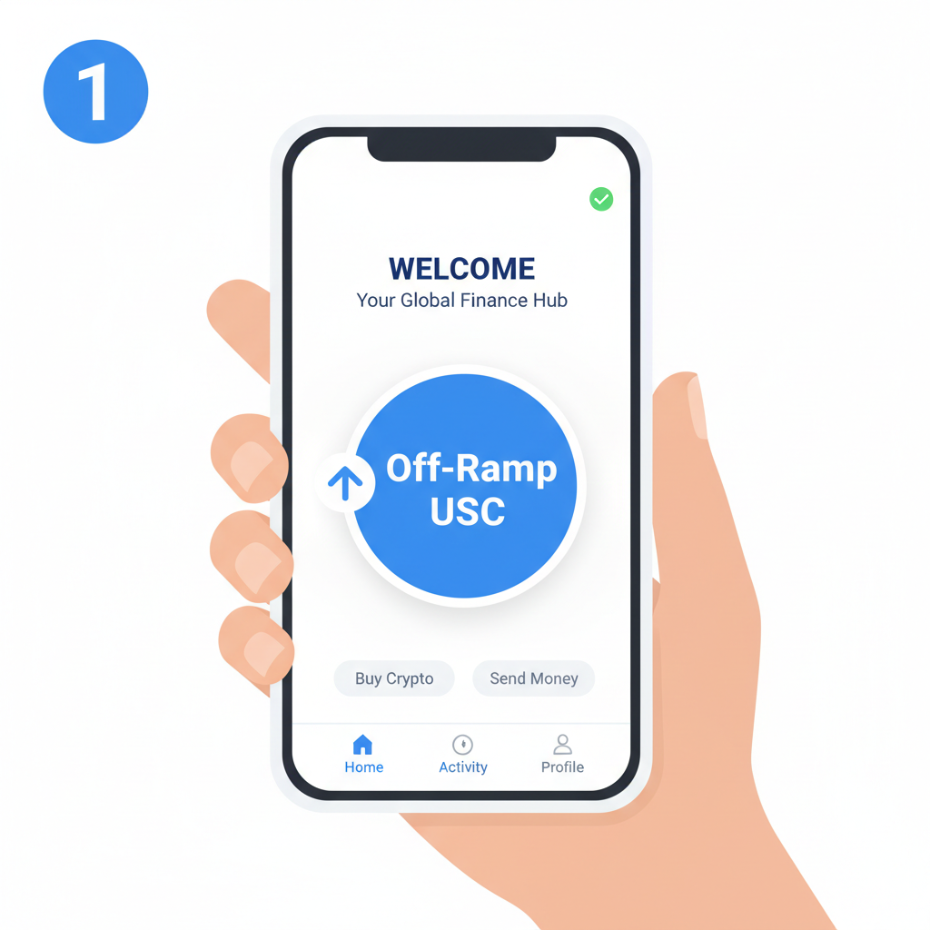 mobile app off-ramp USDC to KES/NGN at street rates, smooth transaction flow, success confirmation screen