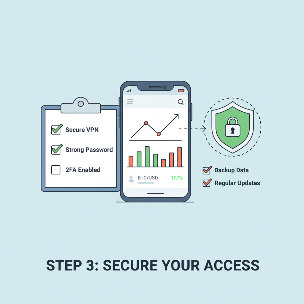 secure mobile trading setup with checklists and charts