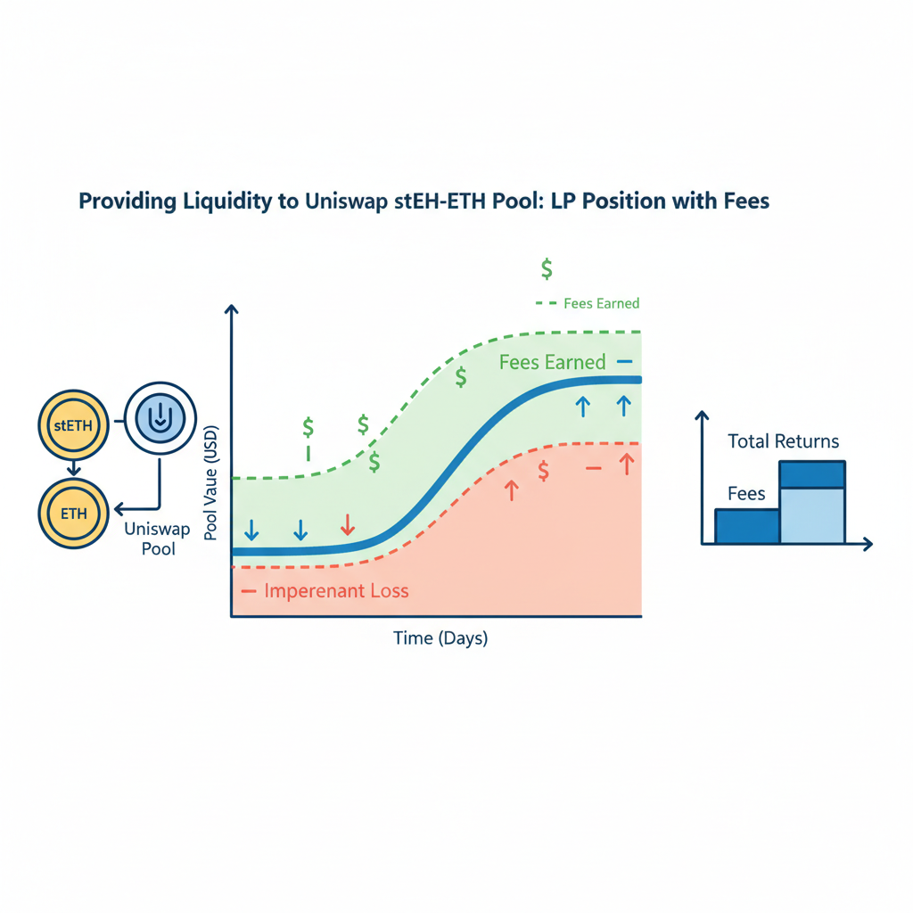 providing liquidity to Uniswap stETH-ETH pool, LP position graph with fees