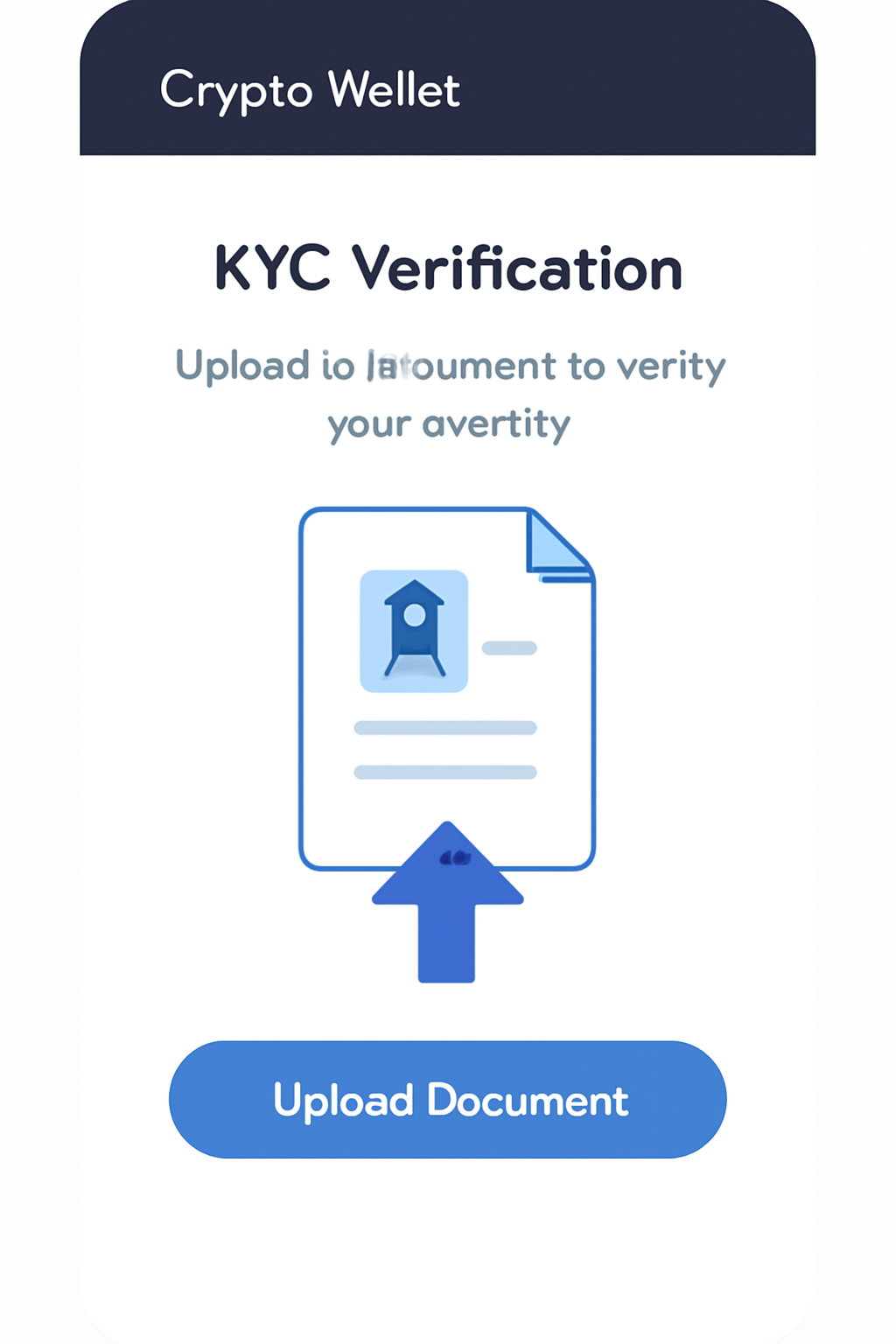 KYC verification screen in crypto wallet app, document upload interface