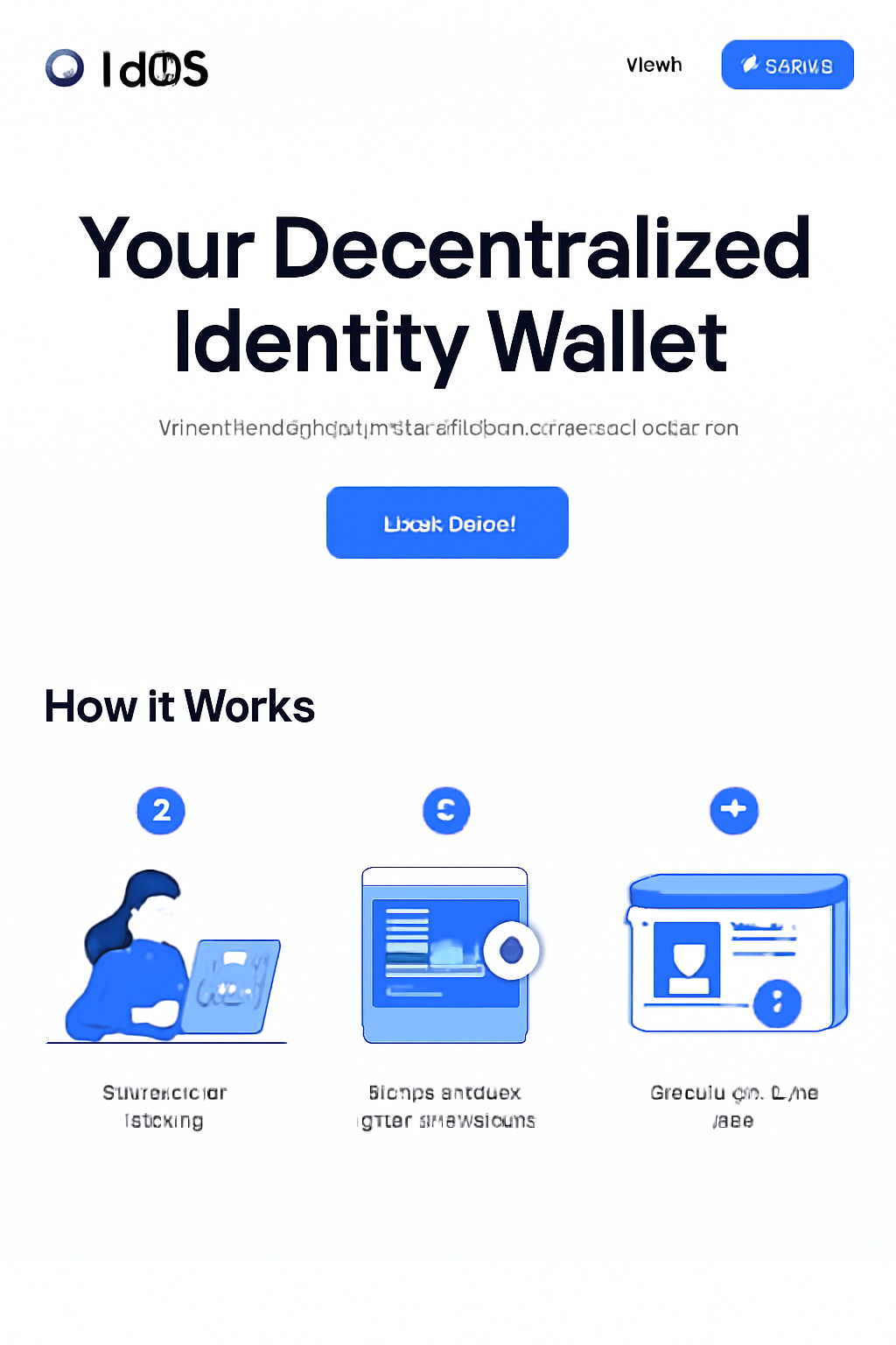 clean modern website homepage for idOS decentralized identity wallet, blue tones, web3 theme