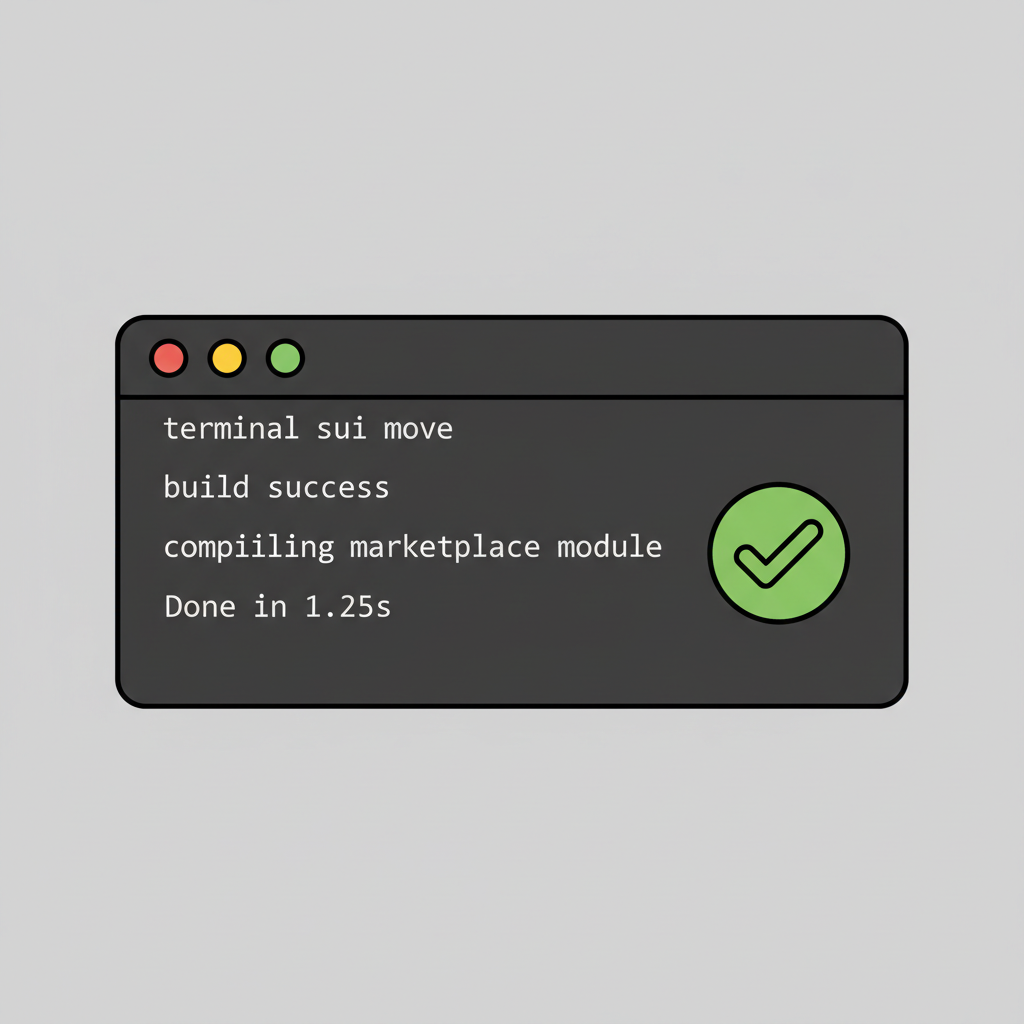 terminal sui move build success compiling marketplace module green checkmark