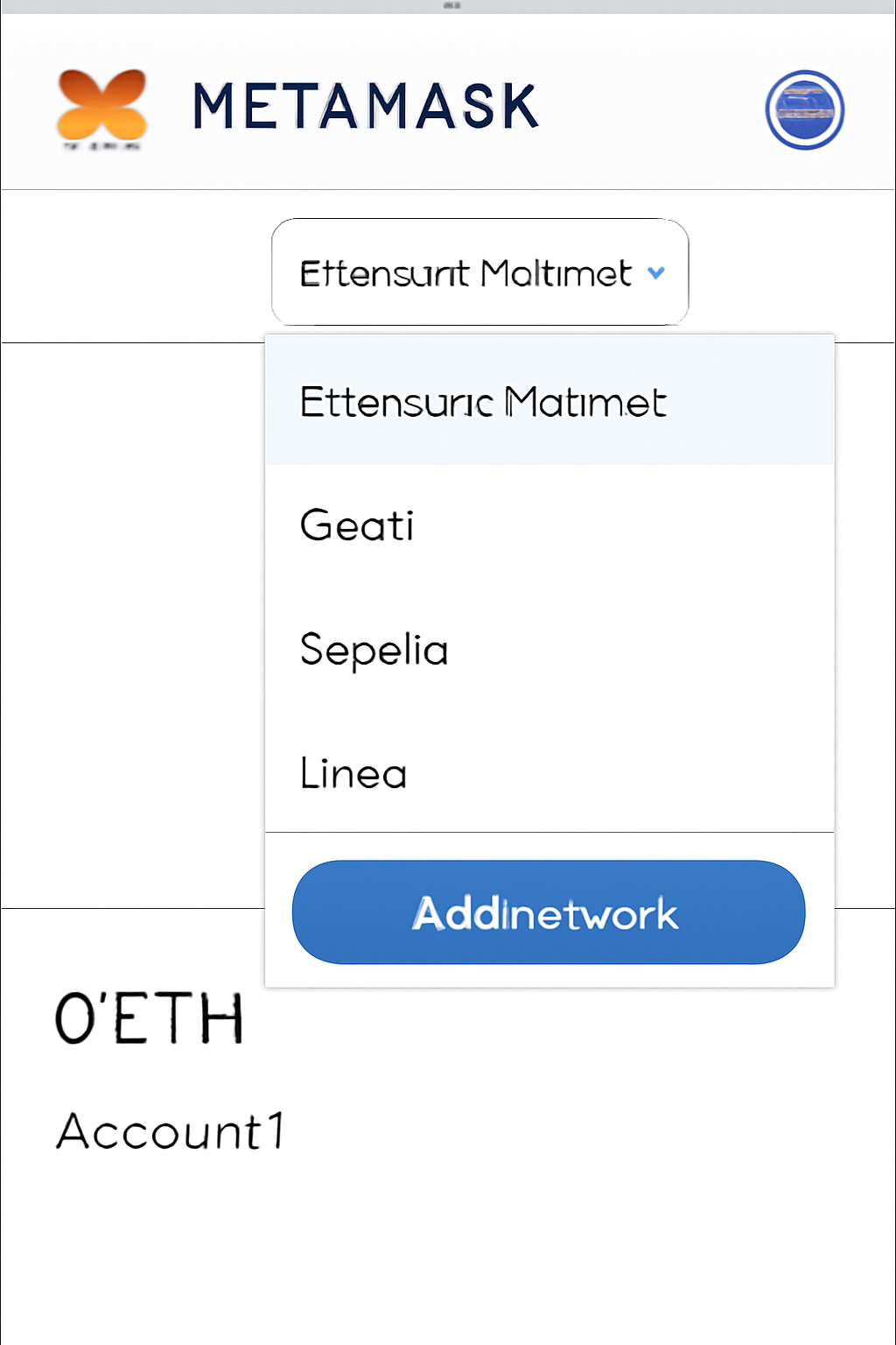 MetaMask interface with the network dropdown open and the 'Add network' button highlighted.