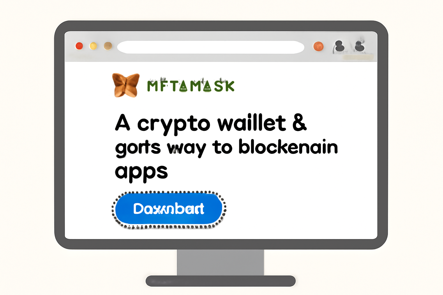 A computer screen showing the MetaMask website with a download button highlighted, browser extension icons visible.