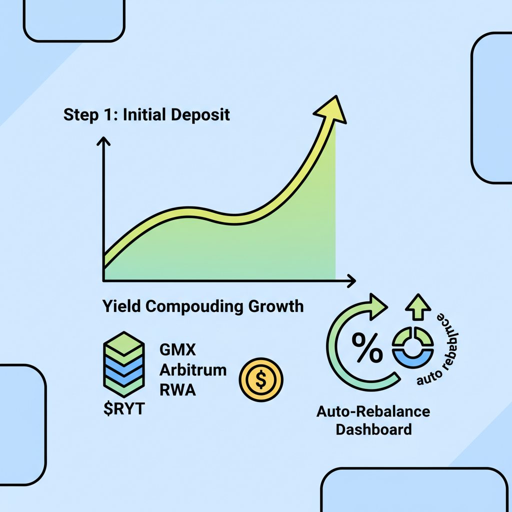 yield compounding graph GMX Arbitrum RWA $RYT auto-rebalance dashboard growth curve
