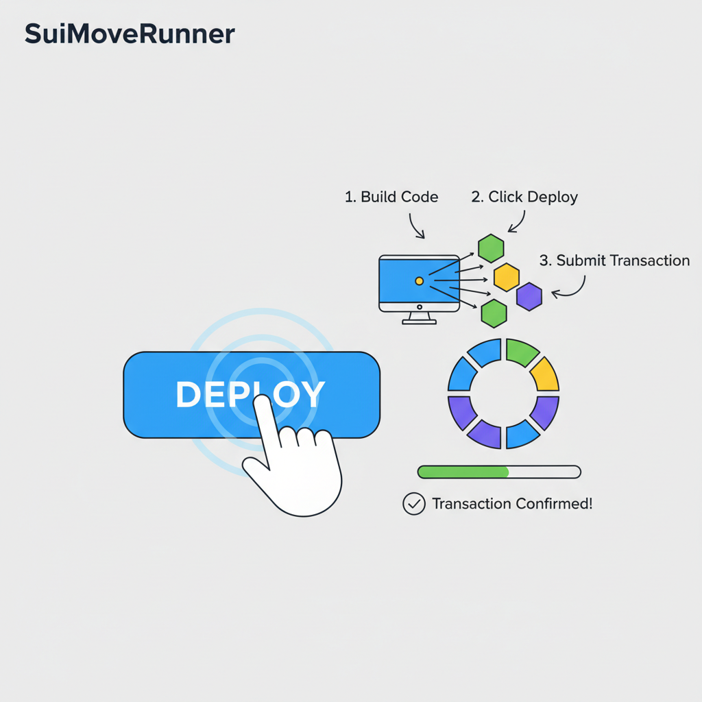 one-click deploy button pressed in SuiMoveRunner, animation of transaction submission