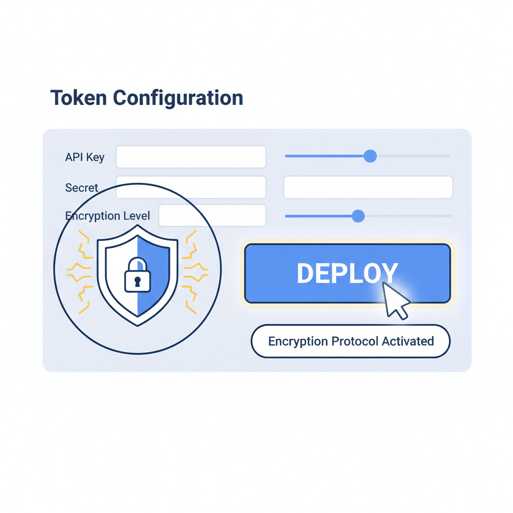 deploy button clicked on token config screen, encryption shield icon activating