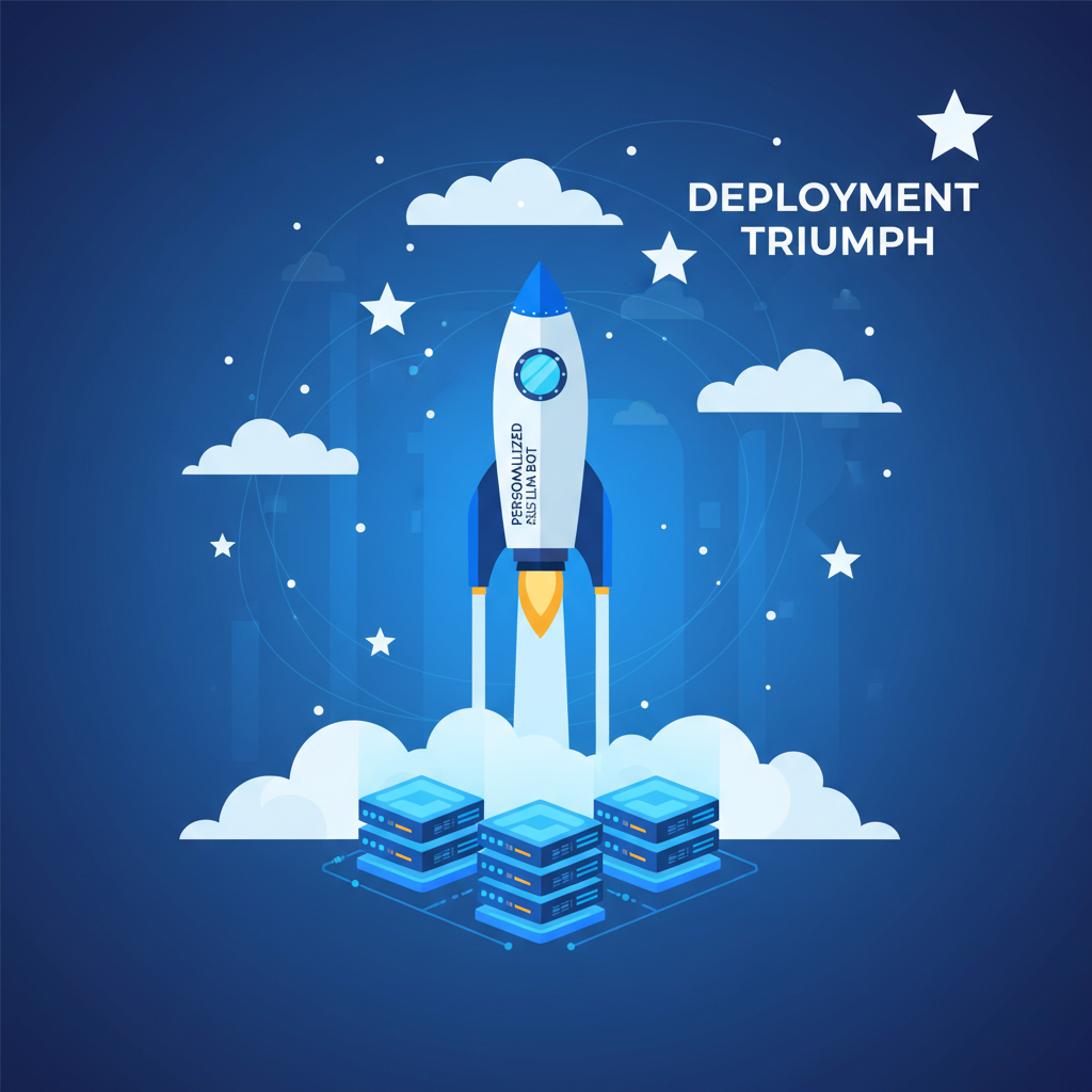 /ar 16:9 rocket launching personalized LLM bot sales legal advisor soaring through cloud servers stars deployment triumph futuristic