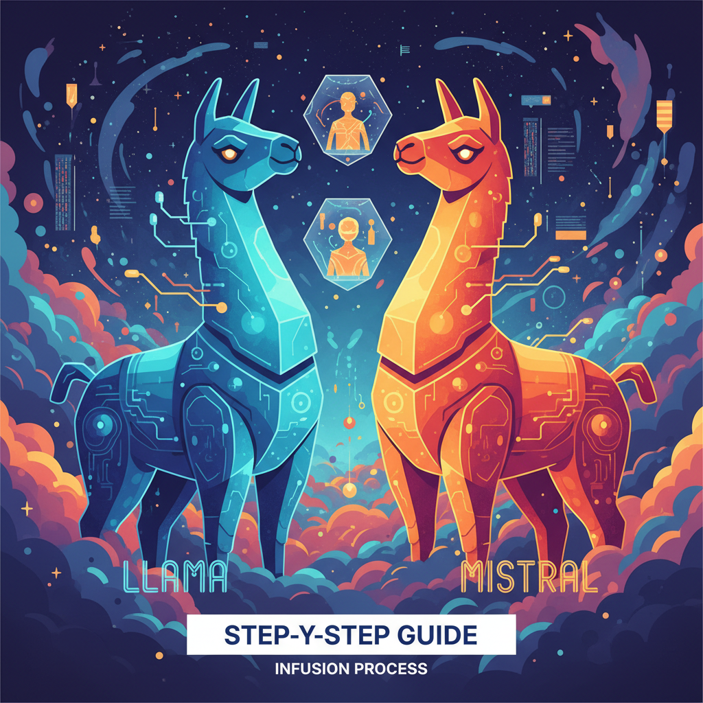 /ar 16:9 majestic Llama Mistral models as cosmic titans emerging from digital nebula ready for personality infusion sci-fi epic