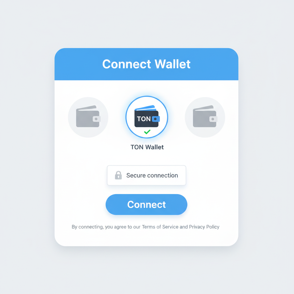 DEX connect wallet popup with TON Wallet selected, secure connection screen
