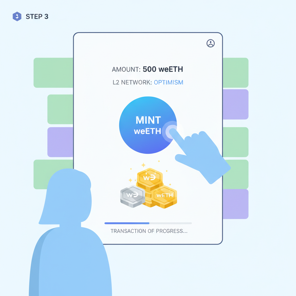 user minting shiny weETH tokens on L2 interface Etherfi style
