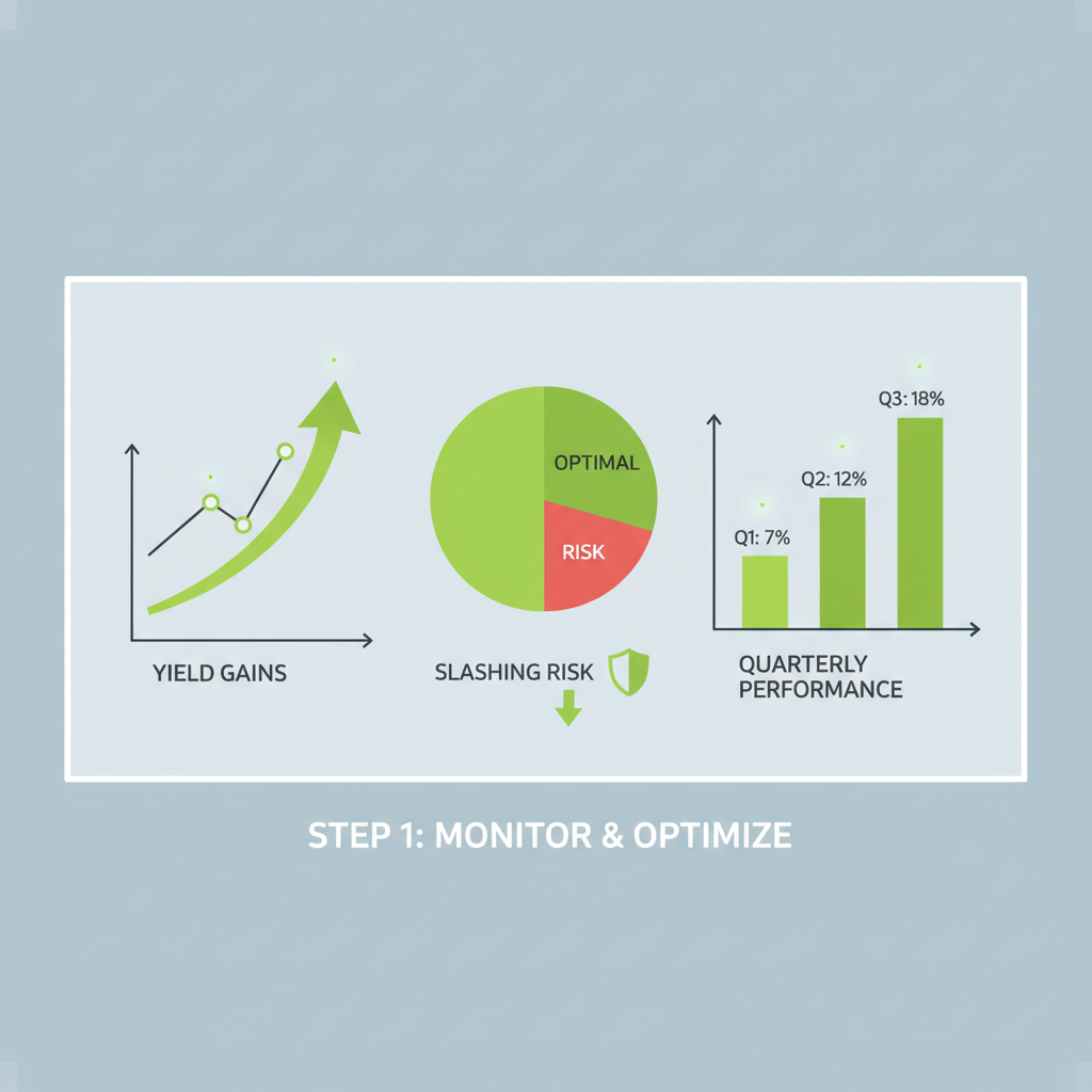 dynamic dashboard graphs tracking yields slashing risks green charts