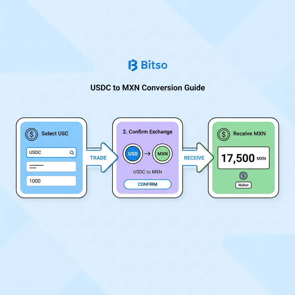 simple chart illustration of converting USDC to MXN in Bitso exchange interface