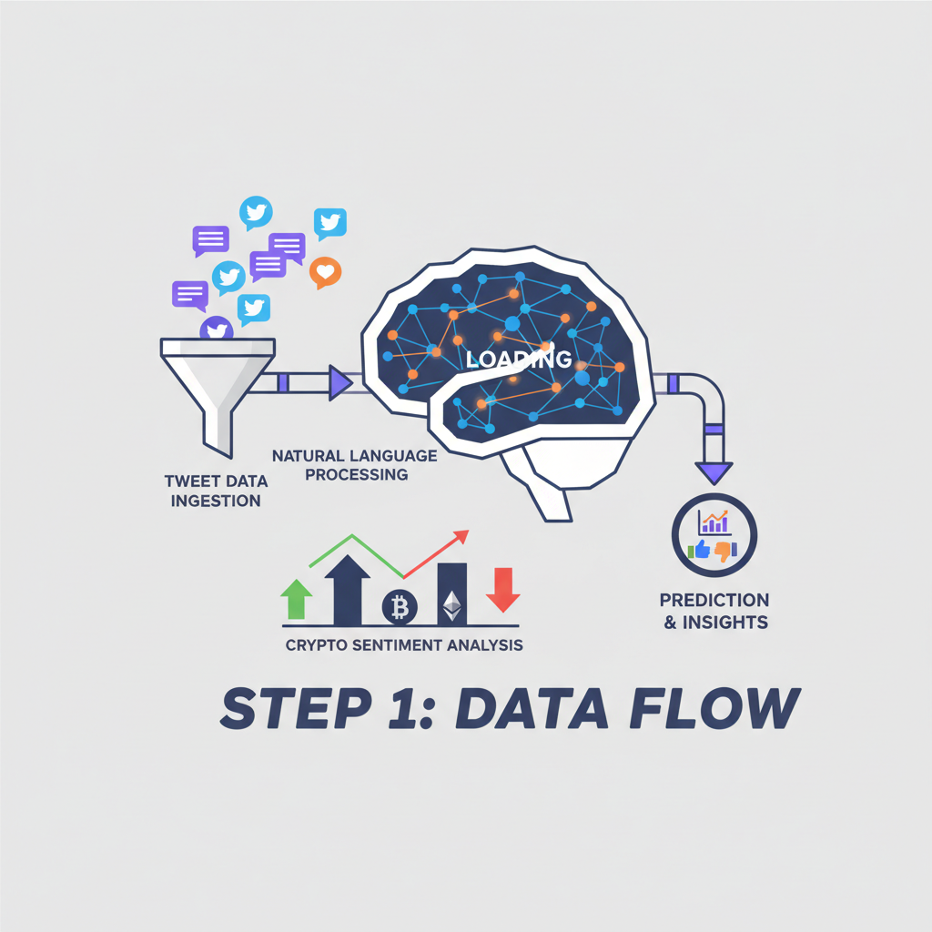ai model loading neural network trained on tweets for crypto sentiment, data flow visualization
