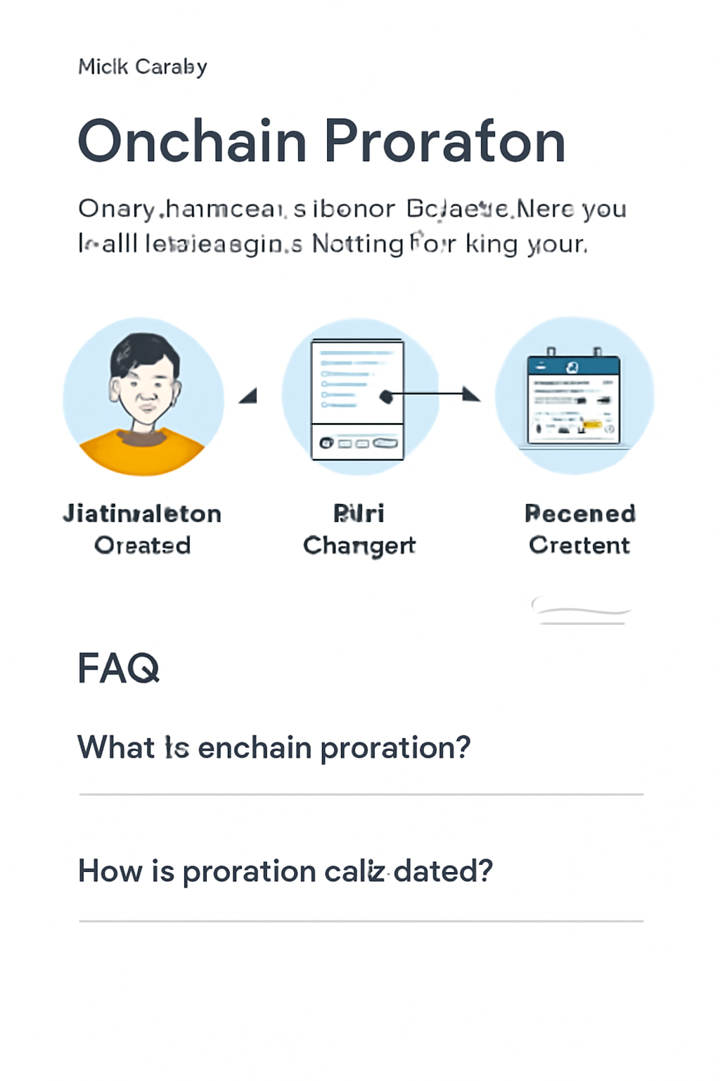 A SaaS help center page explaining onchain proration with diagrams and FAQs