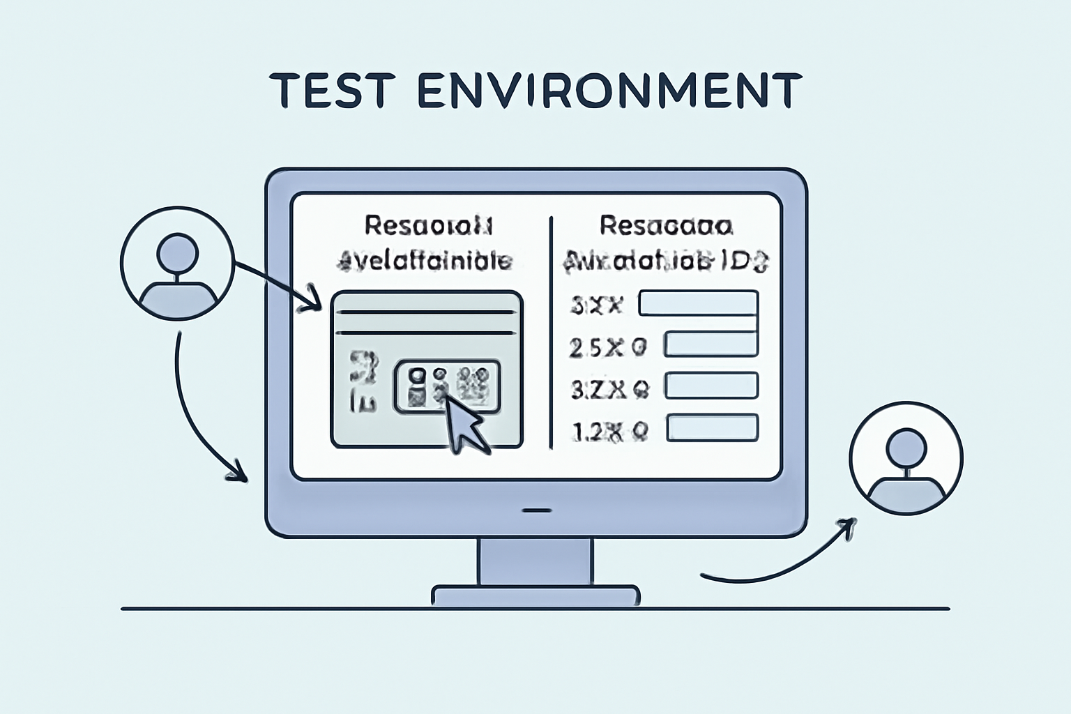 A test environment with simulated user actions and blockchain transaction logs
