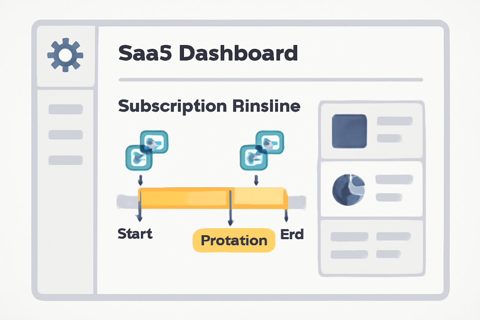 A SaaS dashboard showing a subscription timeline with highlighted proration segments and blockchain icons