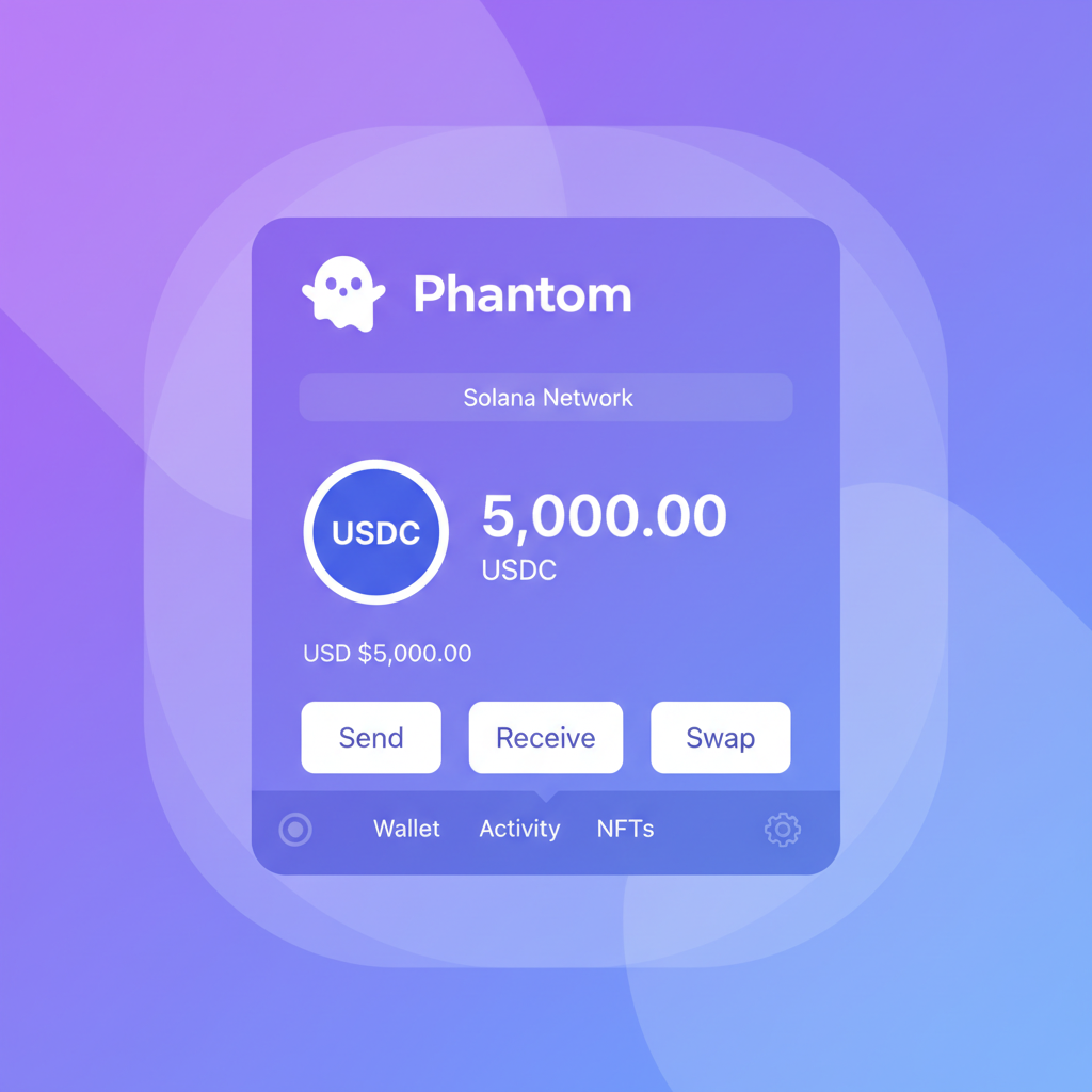 Phantom wallet interface showing USDC balance on Solana