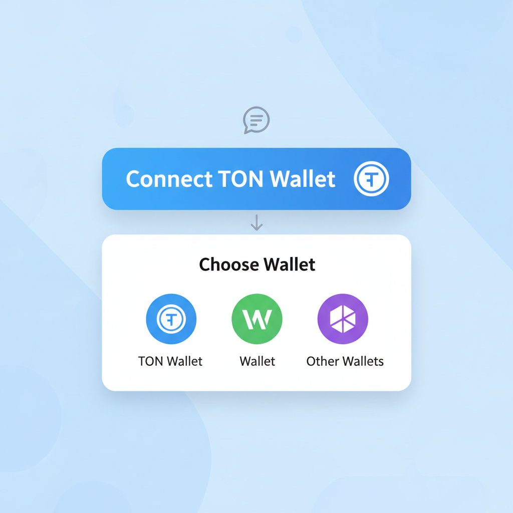 UI button for TON wallet connect in Telegram Mini App, wallet icons popup