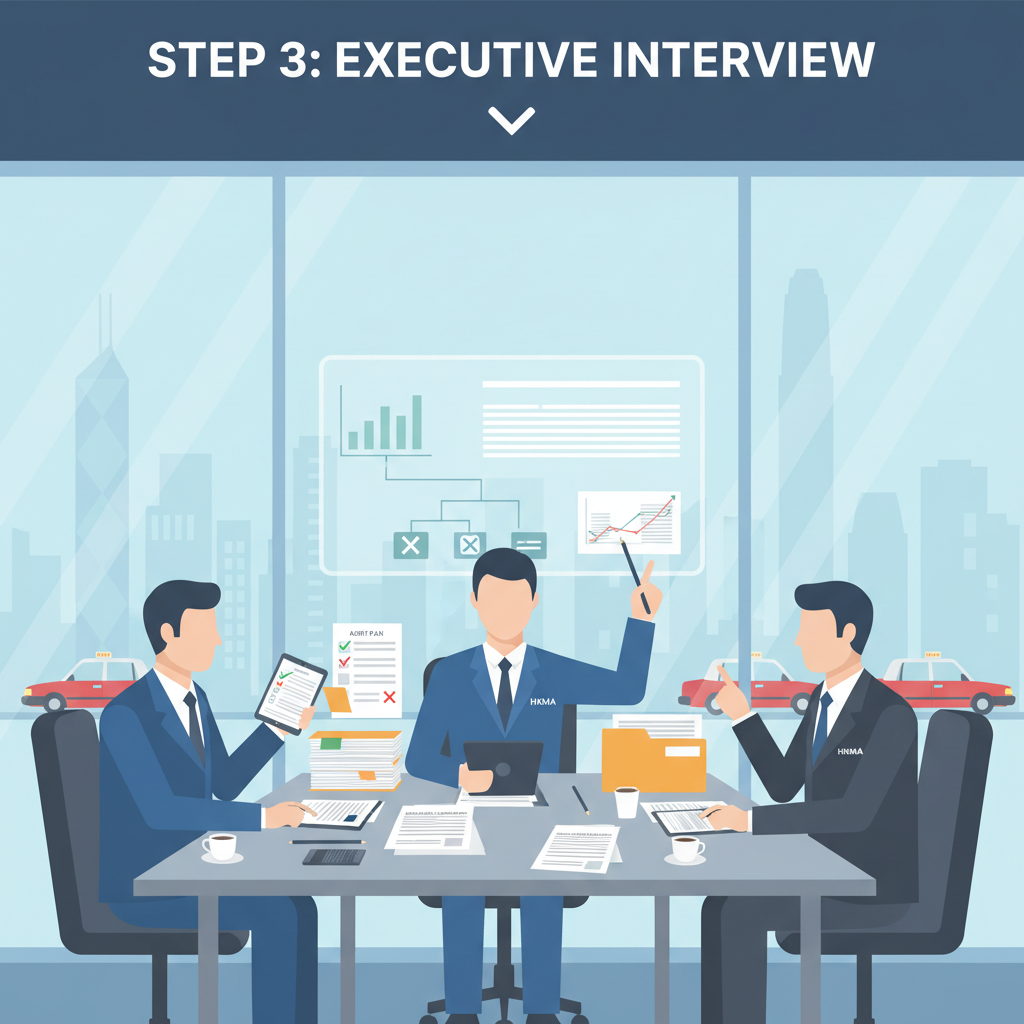 HKMA auditors interviewing executives in glass conference room, checklists documents Hong Kong