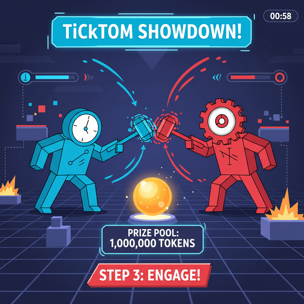 High-stakes PvP battle in TiCkTOM, intense action, prize pool glowing