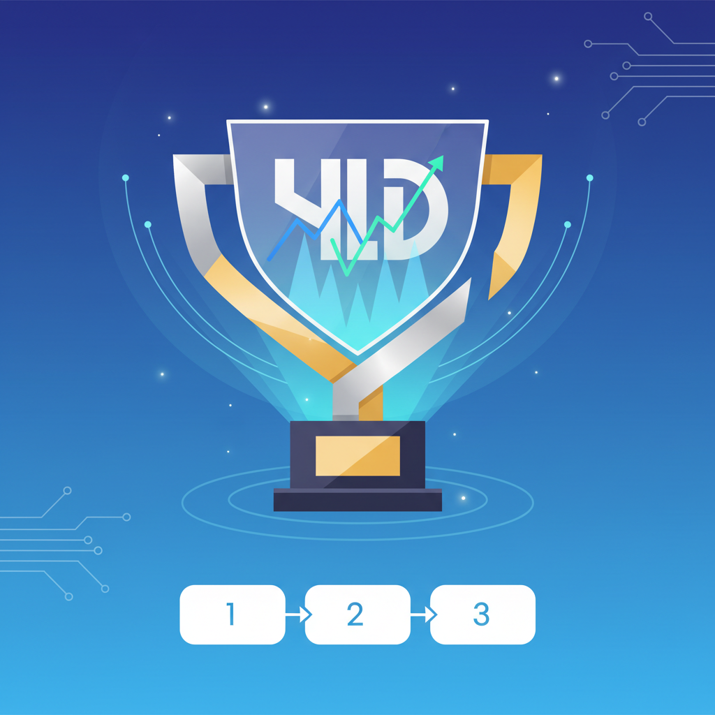 radiant YLD NFT trophy pulsing with yield charts, futuristic