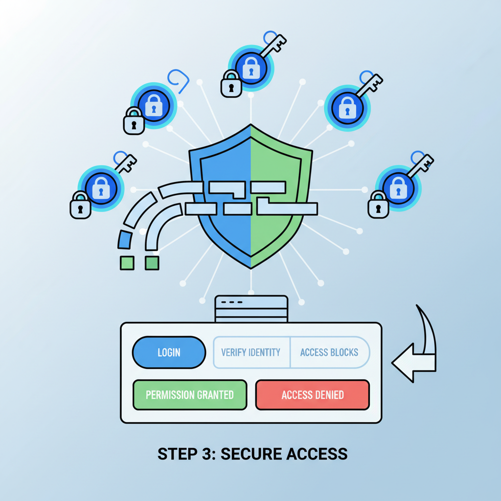 digital shield locking permissioned blockchain access, keys and locks on network nodes, secure enterprise UI