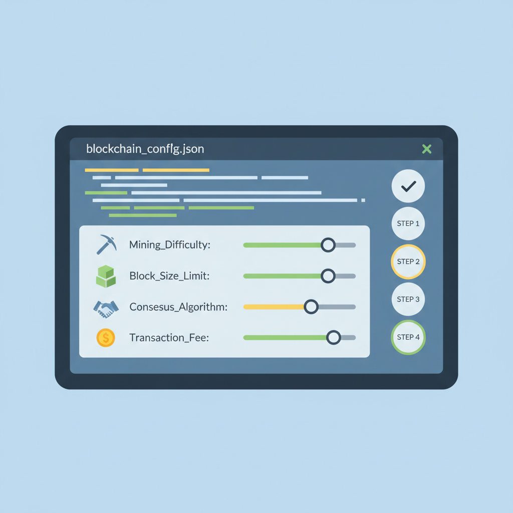code editor configuring blockchain config file, parameter sliders