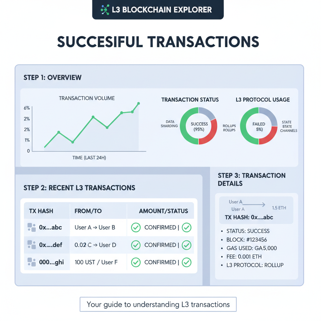 blockchain explorer dashboard showing successful L3 transactions, charts